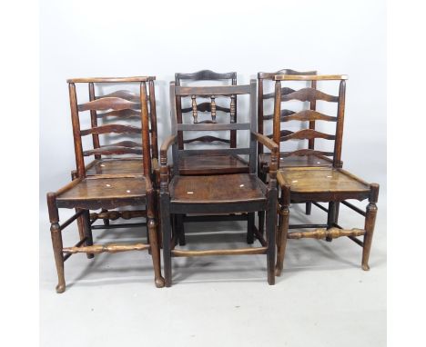 A set of 5 Antique country design elm-seated ladder-back chairs, on pad foot, and a Georgian elbow chair (6) 