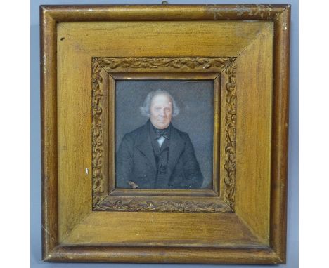 19th century watercolour on marble, portrait of a gentleman, indistinctly inscribed verso, original gesso frame, overall fram