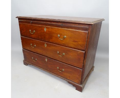 A Georgian mahogany chest of 3 long drawers, with brushing slide, on bracket feet, 109cm x 80cm x 55cm 