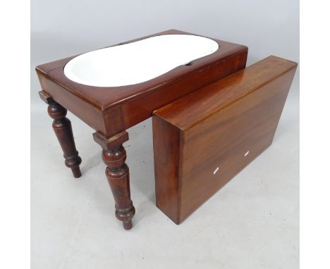 A Victorian mahogany rectangular commode on turned legs, 60cm x 46cm x 38cm 