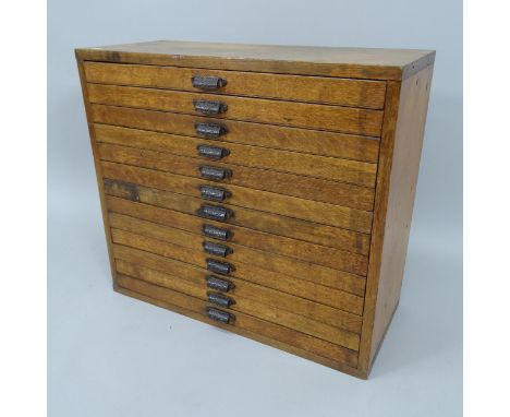 An Antique oak table-top collector's chest of 13 drawers, 69cm x 62cm x 30cm 