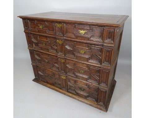 A 17th century style joined oak chest of 4 long drawers, 110cm x 98cm x 58cm 