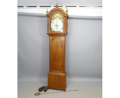 HOWES, WYMOUNDHAM - 8-day longcase clock, with 12" arch-top painted dial and 2 subsidiary dials, in oak case, with pendulum a