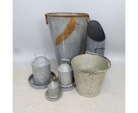 Various galvanised metal items including stick stand, bucket etc, largest 40cm x 62cm 