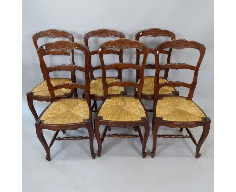 A set of 6 French rush-seated ladder-back dining chairs 