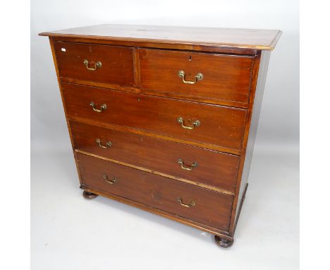 A 19th century mahogany chest of 2 short and 3 long drawers, on bun feet, 114cm x 111cm x 55cm 