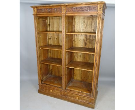 An Antique mahogany Arts and Crafts side-by-side bookcase, with 6 fitted shelves and 2 drawers under, 127cm x 178cm x 50cm 