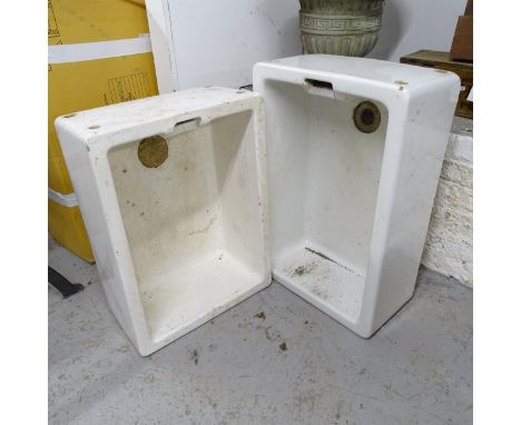 A glazed ceramic butler's sink, 69cm x 26cm x 45cm, and another, 62cm x 26cm x 45cm (2) 
