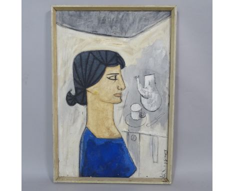 Ron Dellar, oil on canvas, abstract portrait, 77cm x 53cm overall, framed 
