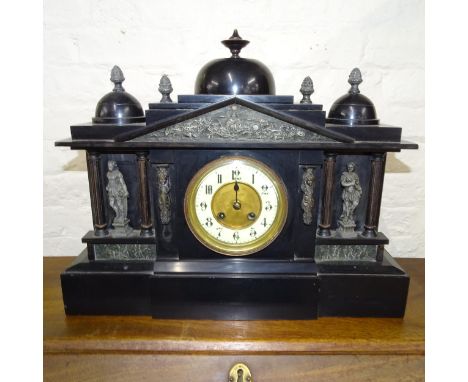 An 8-day slate-cased architectural mantel clock, with carved Classical decoration, 52cm x 42cm x 14cm 
