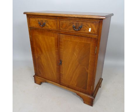 An Edwardian crossbanded mahogany and satinwood strung hall cabinet, with 2 fitted drawers and cupboards under, on bracket fe