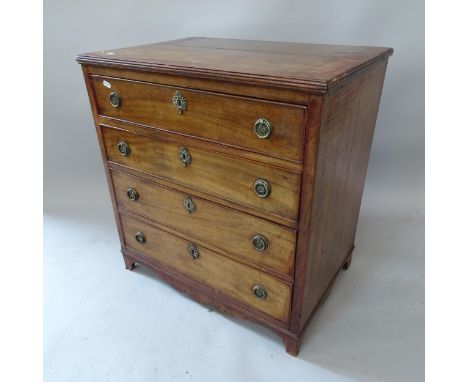 A 19th century Mahogany chest of 4 long drawers, 68cm x 73cm x 47cmBoth sides are split.  Cock beading missing on all draw fr