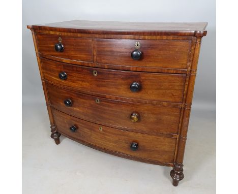 A 19th century mahogany bow-front chest of 2 short and 3 long drawers, 111cm x 106cm x 60cm 