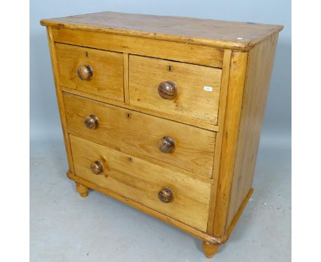 A Victorian pine chest of 2 short and 2 long drawers, 82cm x 84cm x 40cm 