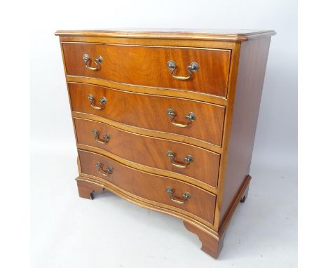 A reproduction crossbanded mahogany serpentine chest of 4 drawers, 78cm x 88cm x 47cm 