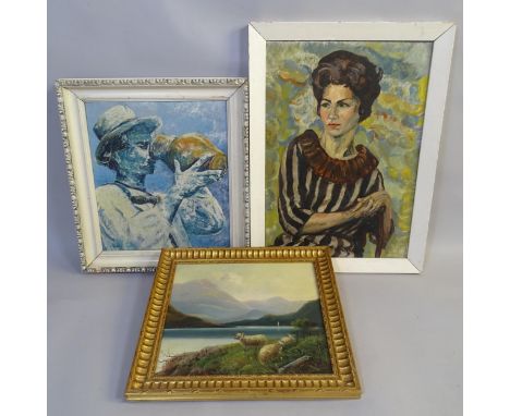 G De Smith, mid-century oil on canvas, portrait study, A Makuch, oil on board, drinking man, and another, all framed (3) 