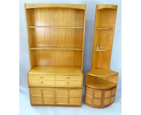 A Nathan Furniture light oak single-section dresser, 102cm x 194cm x 45cm, and a similar corner display unit, 62cm x 195cm x 