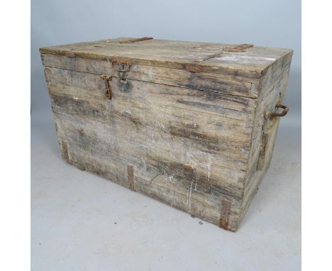 An Antique stained pine trunk, 110cm x 67cm x 63cm 