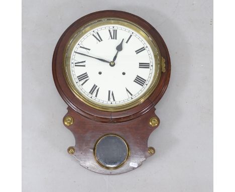 A Regency mahogany drop-dial 8-day wall clock, case length 58cm with key and pendulum&nbsp;