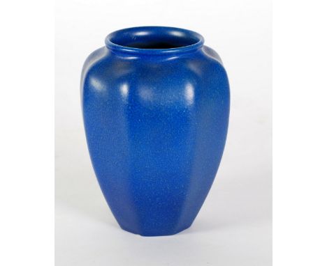 AN EARLY 1900's ROYAL LANCASTRIAN POTTERY OCTAFOIL BLUE GLAZED VASE, design NO. 2897, date code XII, 6 1/2" (16.5cm) high 