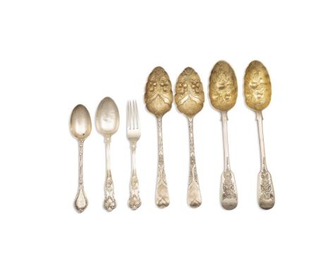 FOUR SILVER BERRY SPOONSLondon c.1804, mark of Solomon Houghton (2), London c.1882 mark of Francis Higgins III (2); Together 