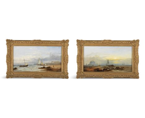 WILLIAM HENRY WILLIAMSON (1820 - 1883)Coastal Scenes, Sunrise and SunsetA pair, oils on panel, each 23 x 43cmOne signed lower