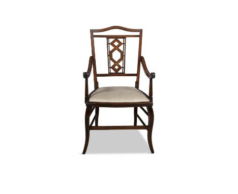 AN EDWARDIAN INLAID MAHOGANY OCCASIONAL CHAIRCondition Report:  In good sturdy conditionSome light scuff marks to the feet ar