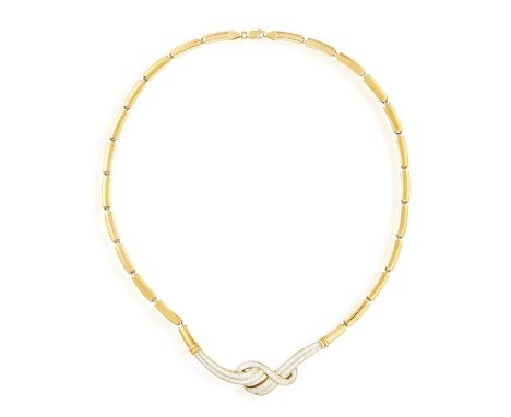 A DIAMOND NECKLACE, the frontispiece set with baguette and tapered baguette-cut diamond, suspending from a fancy-link chain, 