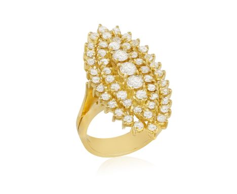 A DIAMOND DRESS RING, the marquise form set with brilliant-cut diamonds throughout, mounted in 18K gold, diamonds approx. 1.5