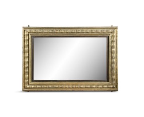 A GEORGE IV GILTWOOD RECTANGULAR WALL MIRRORWith moulded rim and bobbin surround, having an ebonised reeded slip. 97 x 146cm.