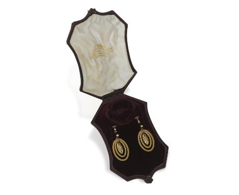 A PAIR OF 19TH CENTURY SEED PEARL AND ENAMEL EARRINGS, each hoops centring a star motif centring a seed pearl and blue enamel