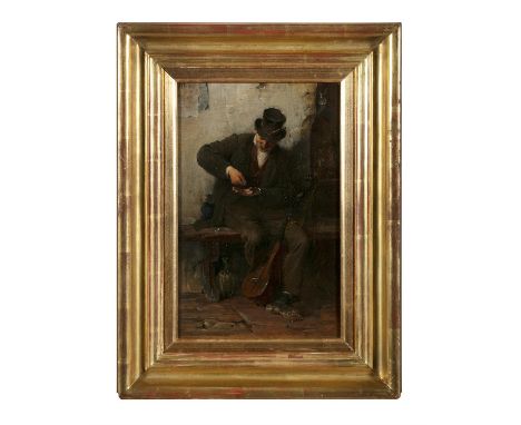 FERDINAND KELLER (1842 - 1922)The Old BuskerOil on canvas, 35.5 x 23.5cm Signed and dated 1881; inscribed 'Munch' lower left