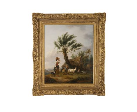 LOUIS VERBOECKHOVEN (BELGIAN 1802 - 1889)Milking the GoatOil on panel, 56 x 46cmSigned and dated 1847 Condition Report:  Plea