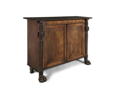 AN IRISH WILLIAM IV MAHOGANY SIDE CABINET, PROBABLY CORKWith rope moulded top, above twin fielded panel doors, flanked by spi