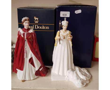 Royal Worcester and Coalport figures of Queen Elizabeth 11 - boxed 