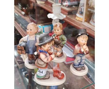 Four Hummel figures and two pieces of porcealin 