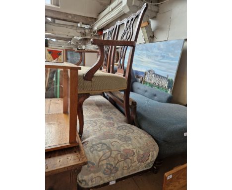 An Edwardian chaise longue and a Chippendale style mahogany two seater settee. 