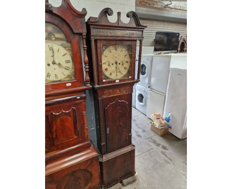 A Georgian mahogany 8 day longcase clock with painted dial decorated with birds by Alker of Wigan. 