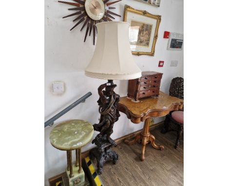 A Continental carved wood floor standing lamp modelled as a classical figure stood on base, height 156cm (overall).