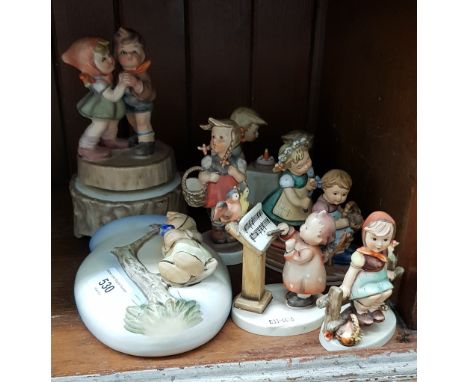 Unusual Hummel ‘Wall Pocket Girl’ (produced 1958) with 5 Hummel figurines including ‘To Market’ (1960-63) and ‘Bird Duet’ (19