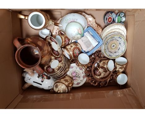 Box of ceramics inc. Noritake tea wareThe coffee pot, sugar basin and milk jug are in very good condition. No chips or damage