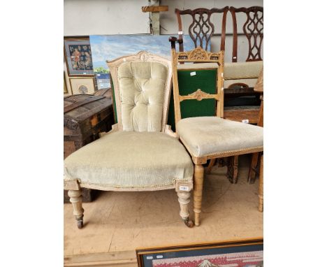 A late Victorian bedroom chair, another chair of similar age &amp; a folding card table. 