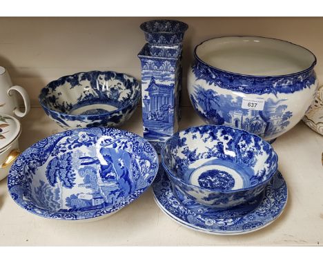 Selection of blue and white pottery inc. Copeland Spode Italian etc. 