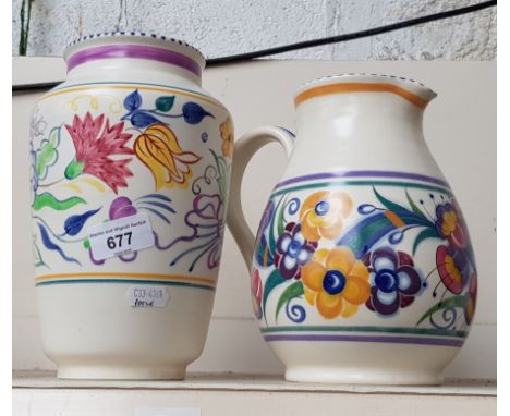 2 large items of Poole pottery - jug with impressed backstamp and a vase - tallest piece approx 22cm 