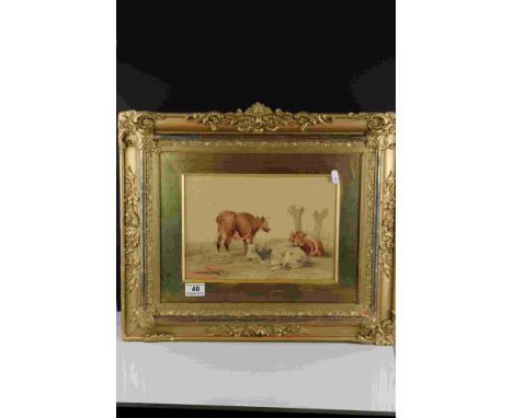 Early 20th century gilt framed watercolour Thomas Sidney Cooper R A cattle in a rural setting signed and named to mount  dime