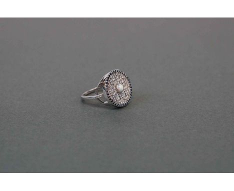 Silver &amp; CZ dress ring, set with central opal 