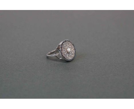 Silver &amp; CZ dress ring, set with central opal 