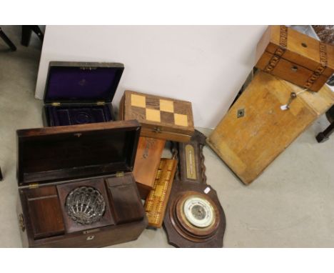 Mixed Lot including a 19th century Rosewood Tea Caddy (a/f), Wooden Microscope Box, another 19th century Tea Caddy, Two Games