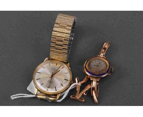 A vintage gents Rotary 17 jewel watch together with a ladies 9ct gold cased watch. 