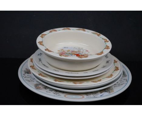 A collection of ceramic children's plates to include Wedgwood Peter Rabbit examples. 